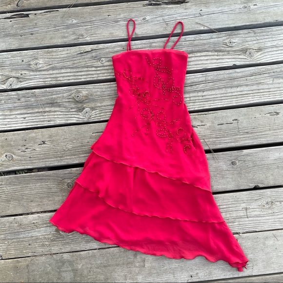GORGEOUS RED Ruffle Embroidered Summer Dress - Picture 1 of 4